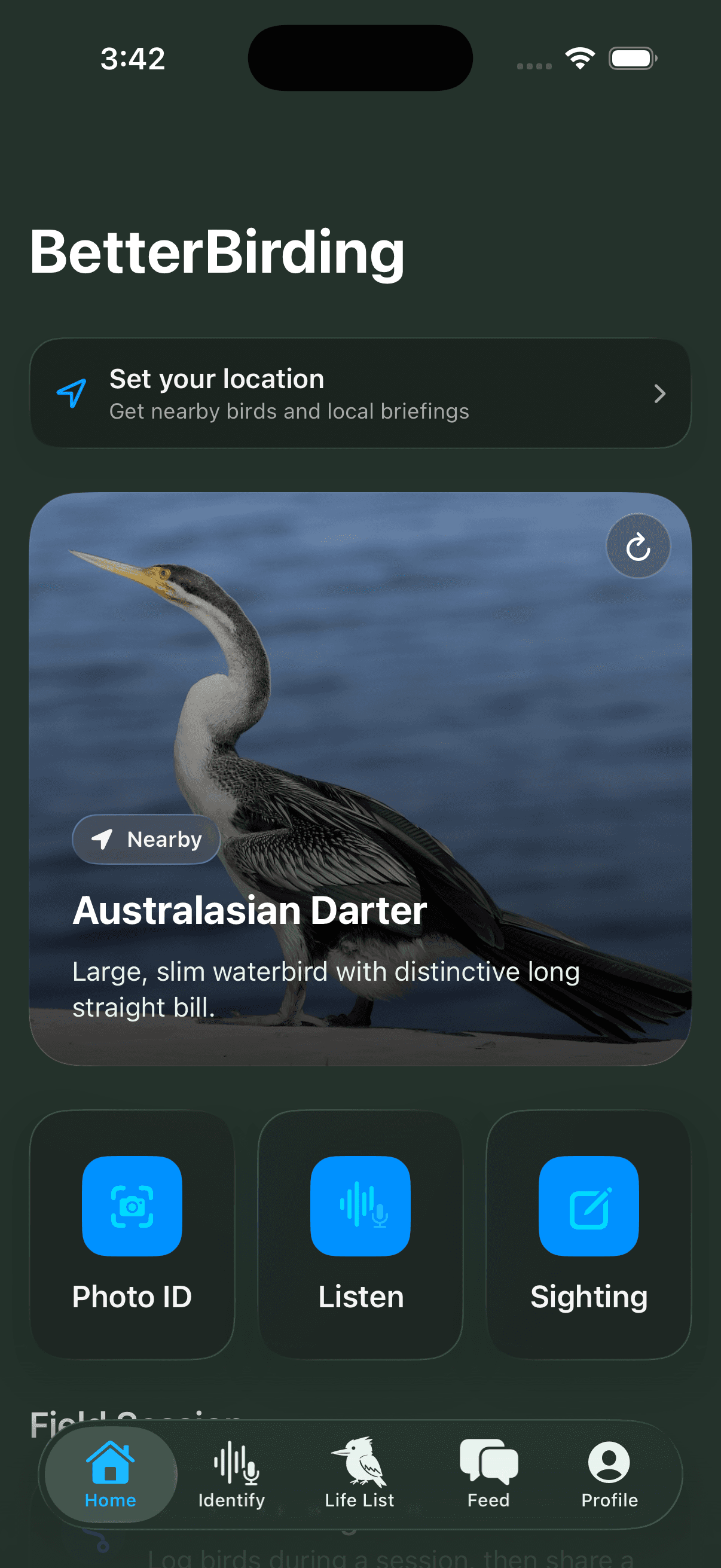 BetterBirding home screen