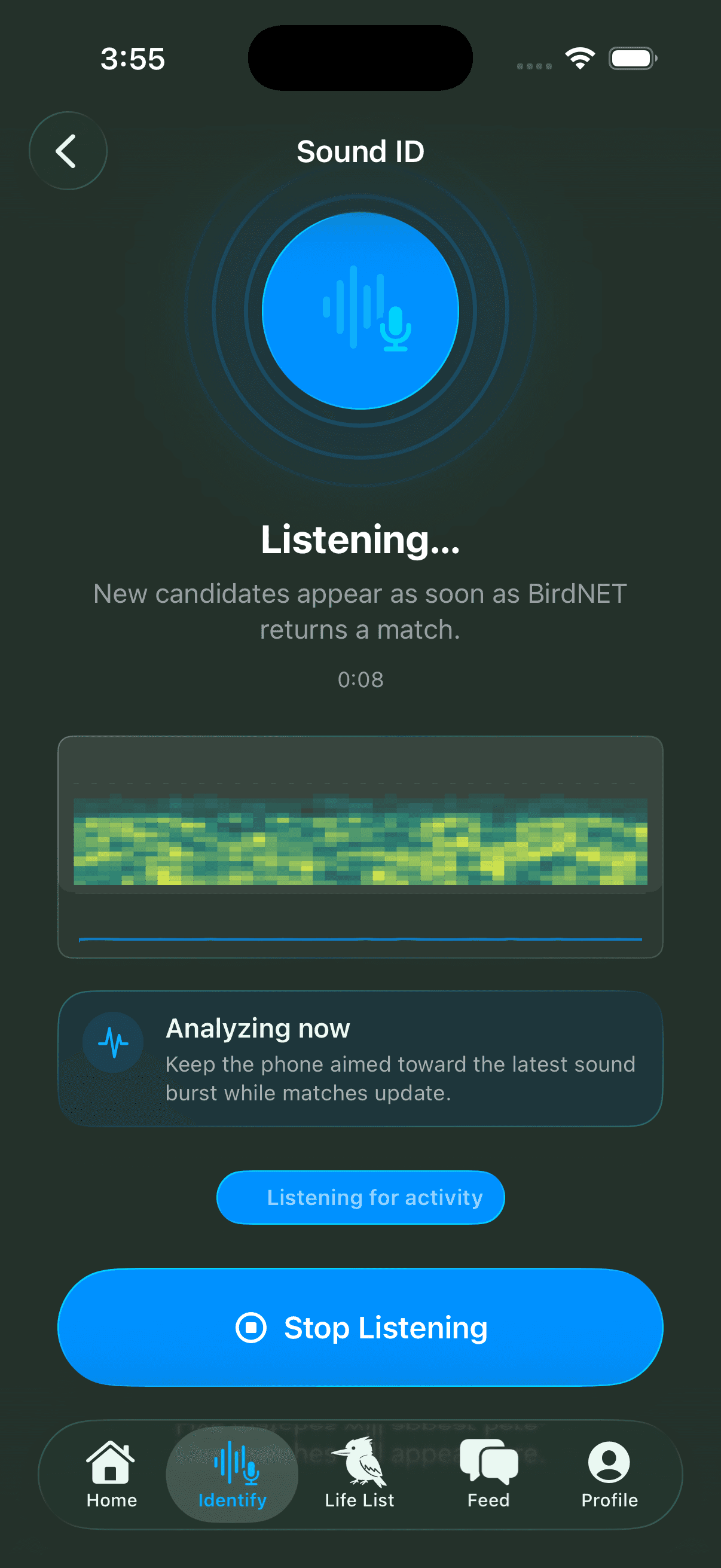 BetterBirding Sound ID screen